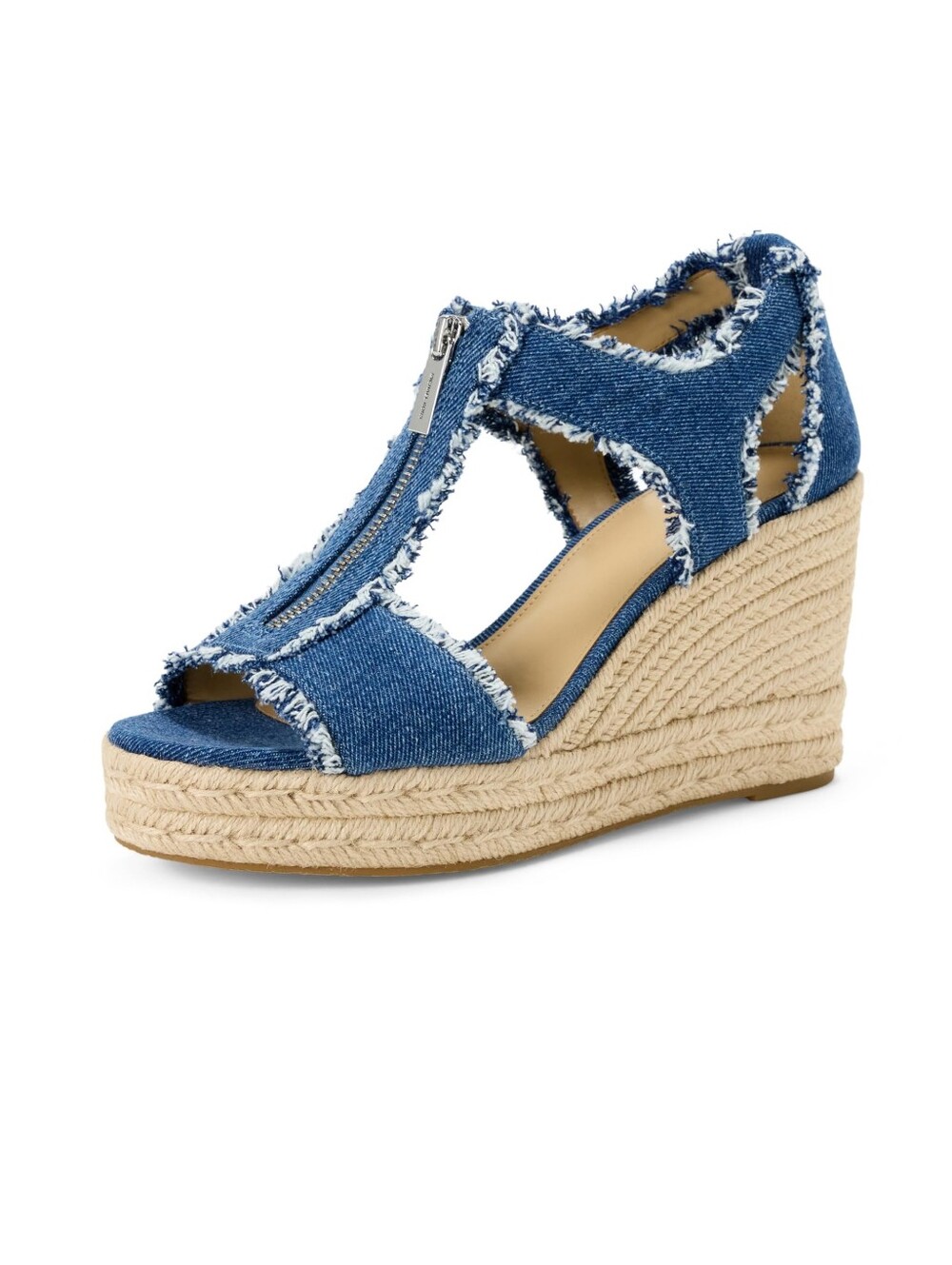 Michael Kors Women's Berkley Espadrille Wedge Sandal Heel, Zip Jute Denim, 7M